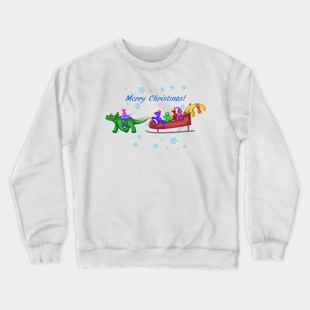 Dinosaur Sleigh Ride Crewneck Sweatshirt by SakuraDragon